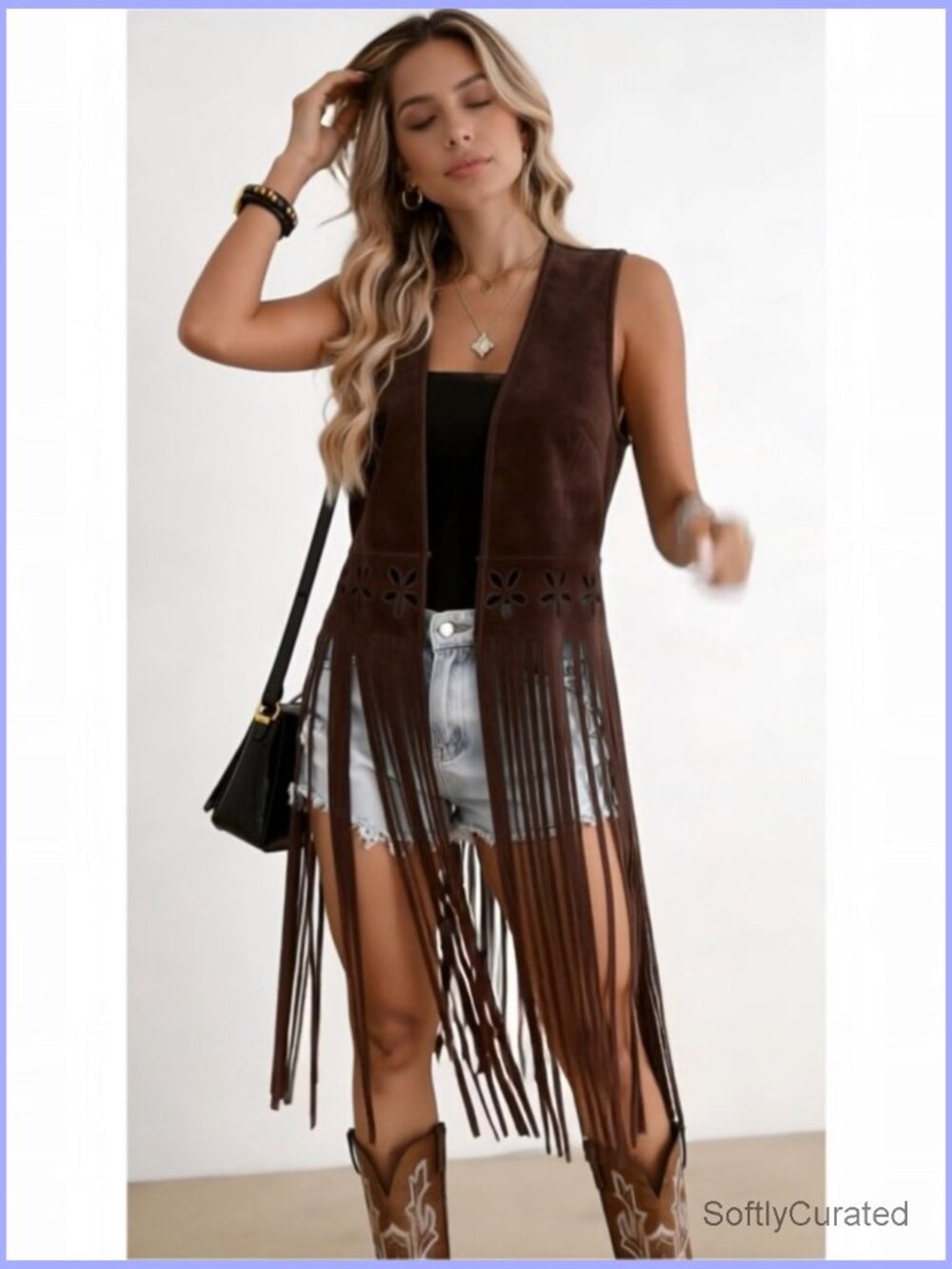 Sleeveless Faux Suede Tassel Vest Open Front Fringe Cardigan Western Cowgirl - Picture 7 of 7